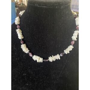 Vintage Purple and White Puka Shell Necklace